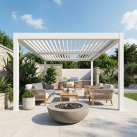 Pavillon de jardin de luxe de style européen avec toit à lames bioclimatiques en métal blanc minimaliste, résistant aux intempéries, 1 ensemble