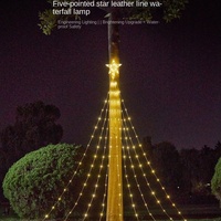 Guirnalda de Luces LED Solares con Forma de Estrella de Cinco Puntas, Decoración Navideña para Exteriores, Luces para la Copa del Árbol con Cable de Cuero