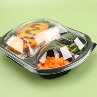 Boîtes alimentaires jetables en PP à 3 compartiments, emballages alimentaires en plastique à emporter avec couvercle, logo personnalisé, vente en gros