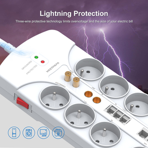 Multiprise anti-surtension Vastfafa 8 prises avec ports USB, prise Euro 16A 230V, en PC+ABS, câble 1,5m, multifonction 3C - Product Image 4