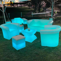 Mesa de Centro LED, Banco Curvo Luminoso, Muebles de Plástico, Mesa y Sillas de Bar con Iluminación LED, Conjuntos de Sofás para Eventos