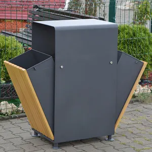 Cubo de basura para jardín, contenedor de reciclaje urbano para parque de madera al aire libre