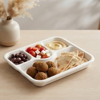Barquette alimentaire jetable en bagasse de canne à sucre, compostable, écologique, à quatre compartiments, résistante au micro-ondes