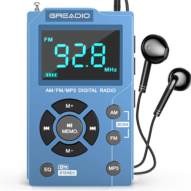 Portable Home Digital Radio Mini Pocket FM & AM Radio MP3 Music Player USB Rechargeable Featuring Clock Display Plastic Screen