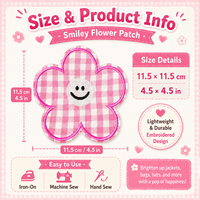 Patch floral en vichy rose de 11,5 cm, appliqué brodé thermocollant pour vestes, sacs, chapeaux, vêtements pour enfants, artisanat et décoration DIY