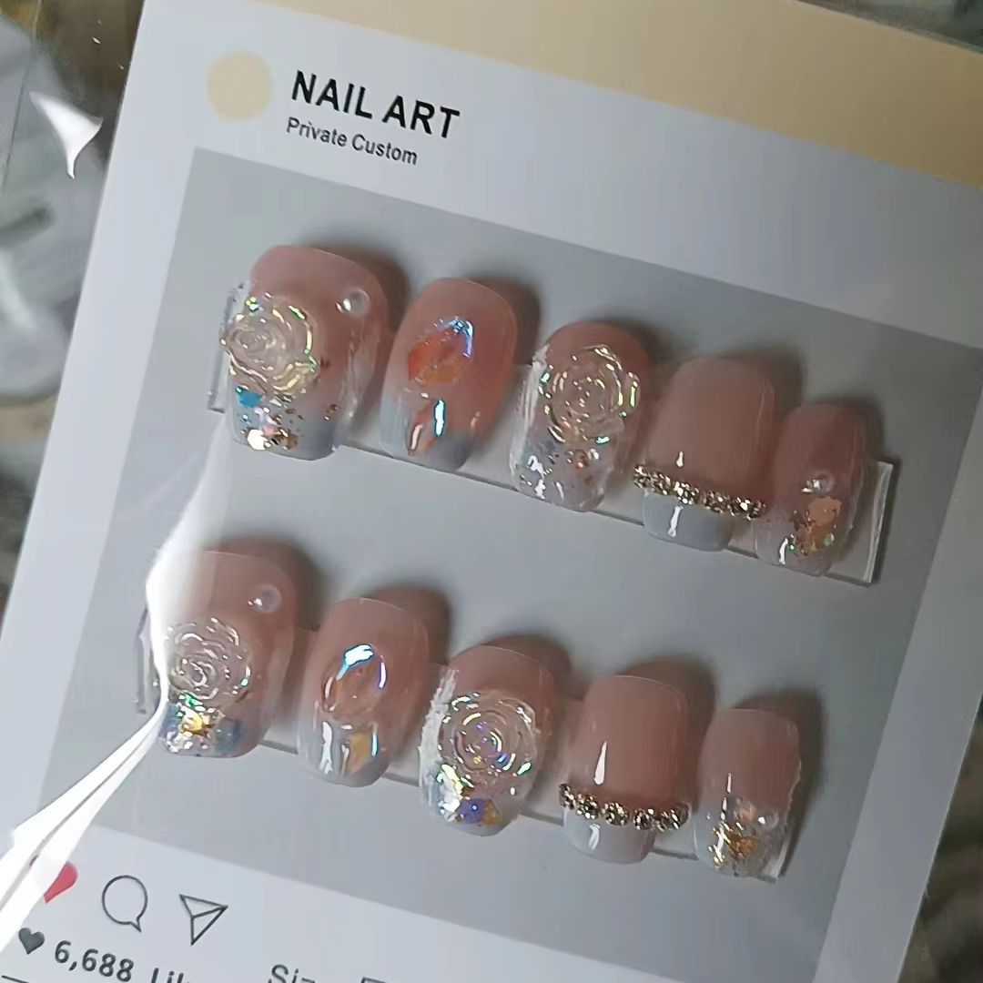 Handmade 10pcs Acrylic Fake Artificial Gel Wear Press on Nails Without Pick Finished Manicure Removable Long-lasting Fake Nails