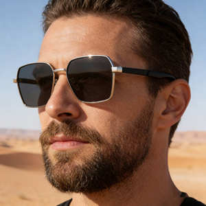 Lunettes de soleil carrées Ks-3976 pour hommes, monture en métal noir et plastique, protection UV400, pour la conduite en extérieur, verres TAC de classe 2 - Product Image 3