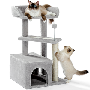 US Warehouse Snelle Verzending 29" Meerkleurig Tapijt Kattentoren Houten Binnenverblijf voor Kleine/Middelgrote Katten Multi-Level Krabpaal - Product Image 1