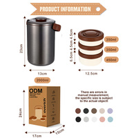 Conteneurs de 2000 ml, boîtes à lunch, acier inoxydable, isolation sous vide, bouche large, récipient alimentaire pour soupe, avec pot empilable à 3 niveaux