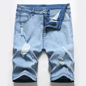 Modern Simplicity Blue Jeans Shorts Pant Washed Color Fade Proof Softener Breathable Ripped Casual Men's Jeans