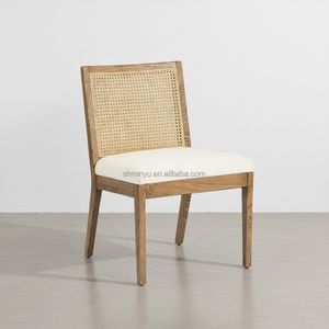 <span class=keywords><strong>Chaise</strong></span> de salle à manger en bois massif français avec dossier en rotin, <span class=keywords><strong>design</strong></span> antique Wabi-Sabi, style ferme, légère, pour la maison, la cuisine, le bureau à domicile - Product Image 1