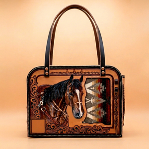 Vintage <b>Hand</b>-Carry <b>Mini</b> Bag with Horse Embroidery and Tribal Pattern Clasp Closure Large Capacity Cotton Lining All Seasons - Product Image 1