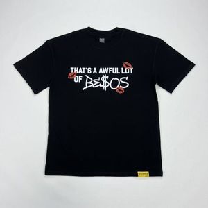 T-shirt da uomo nera in cotone a maniche corte con stampa di personaggi dei cartoni animati e <span class=keywords><strong>tipografia</strong></span> audace per lo streetwear di Los Angeles - Product Image 3