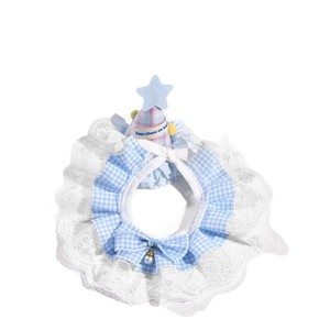 Plaid Lace Trimmed Cat Bib Dog <b>Collar</b> With Pearl Pendant Decorative <b>Pet</b> Accessory All Seasons - Product Image 4