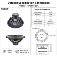 Subwoofer néodyme LS 21 pouces 1500W RMS 3000W de crête 8 Ohm Bobine vocale de 5 pouces Coque métallique pour système de sonorisation PA de scène