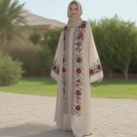 Abaya longue élégante et modeste pour femme, broderie florale de luxe, couleur crème, manches longues, style kaftan musulman, sur mesure OEM