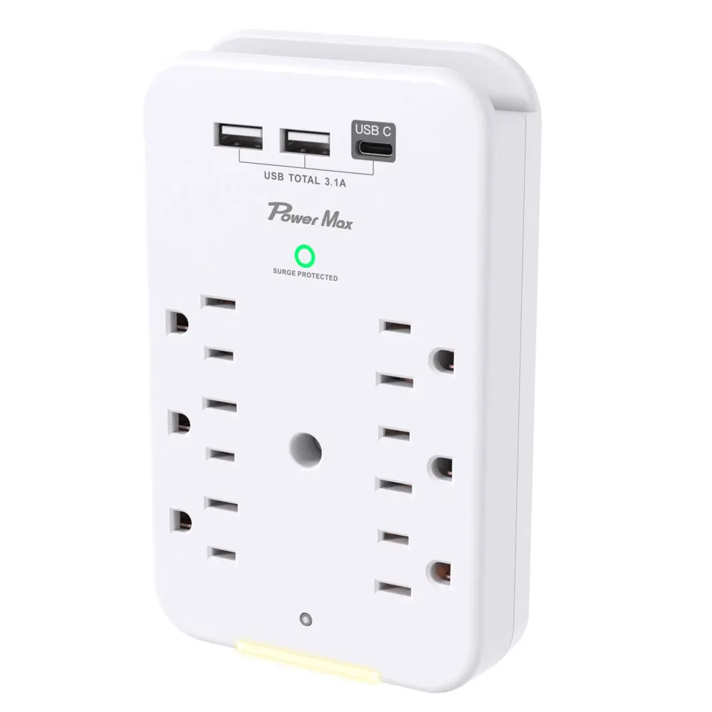 Venda quente 6 saídas ac 3 usb, portas de alimentação, surge, protetor de parede móvel, torneira de parede com luz noturna led