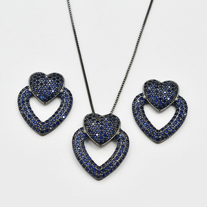 Venta al por mayor púrpura doble corazón collar pendiente fiesta conjunto de joyas - Product Image 4