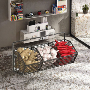 Étagère de <span class=keywords><strong>rangement</strong></span> murale de cuisine à poinçonnage gratuit avec panier suspendu à l'ail et au gingembre pour assaisonnement à l'oignon et cadre de trésor domestique - Product Image 4