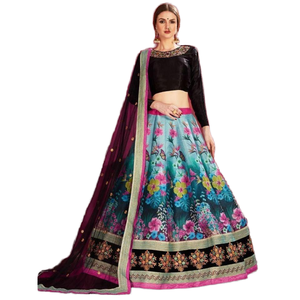 ชุดแต่งงานผ้าไหม banglori พิมพ์ลายดอกไม้หลายสี - Product Image 1