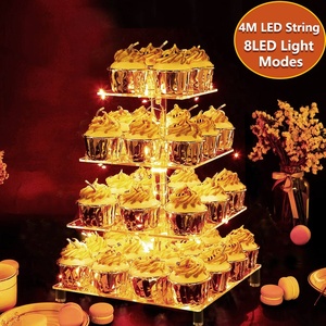 OurWarm Luxury 4 Tier Acrylic Birthday High Tea <strong>Cupcake</strong> <strong>Stand</strong> Holders Set Wedding Cake <strong>Stand</strong> <strong>With</strong> <strong>LED</strong> <strong>Light</strong> - Product Image 5