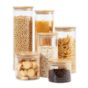 Bocaux en verre de qualité alimentaire de haute qualité Couvercles en bois de bambou de style européen Pot à épices hermétique Bouteille Conteneur Assaisonnement <span class=keywords><strong>Sucre</strong></span> de cuisine - Product Image 5