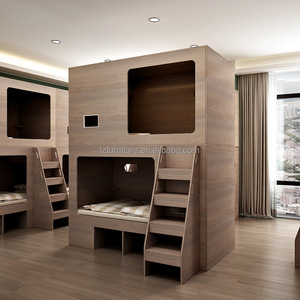 Youth Hostel Series Wooden Capsule Bunk Bed for 2 People Underbed Shoes Cabinets Side Stairs Durable Sleeping Pod - Product Image 4