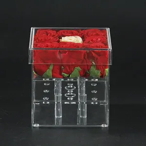 雅格利批发亚克力玫瑰花展示储物盒化妆盒化妆盒带盖花礼品盒
