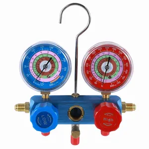 HF Lạnh Lạnh Lạnh Đôi Manifold Gauge R410 R410a R32 R22 R404 R407 Thép Đỏ Và Xanh Đồng Thau Mạ Thép Hoặc Đồng Thau