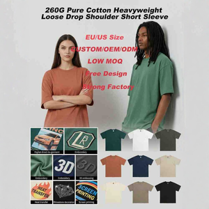 T-shirt unisexe surdimensionné 260G en coton lourd 100% style streetwear américain, col rond, manches courtes, épaules tombantes, tailles EU/US, ODM - Product Image 2