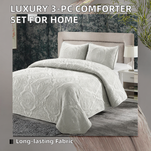 Kwaliteit Voorkeur 3 Stuks Microfiber Ultrasone Gewatteerde Bedhoes Set Luxe Blad Patroon Dekbed Met Polyester Vulling - Product Image 4