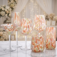 Service de verrerie marron à pois colorés pour mariage, vaisselle Joy, verres à boire côtelés à motifs léopard, gobelets en verre faits à la main