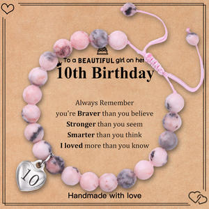 Bracelet en pierre naturelle de jaspe de zèbre rose avec carte de <span class=keywords><strong>message</strong></span>-13e 16e 18e 21e 25e 30e Bracelet en pierre naturelle cadeaux d'<span class=keywords><strong>anniversaire</strong></span> - Product Image 5