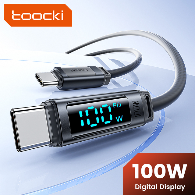 Toocki 100W PD Fast Charging USB C Cable With Digital Display Silicone Cord E-Marker Chip for Laptop