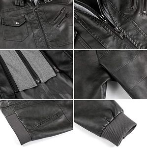 Vintage Men's Customize Faux Leather <b>Jacket</b> Winter Motorcycle Biker Cafe <b>Racer</b> <b>Jacket</b> with Fleece Removable Hood OEM Wholesaler - Product Image 6