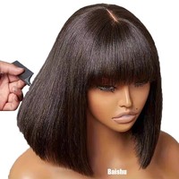 Perruque Bob 4x1 en Cheveux Humains 100% Naturels, Frange Volumineuse, Aspect Naturel, Perruques Lace Front Brésiliennes Vietnamiennes Noires, Sans Perte de Cheveux, Meilleures Ventes