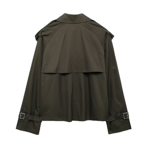 Automne femmes manteau <span class=keywords><strong>court</strong></span> à manches longues Double boutonnage <span class=keywords><strong>Trench</strong></span> Coat 2024 nouvelle mode ample élégant manteau - Product Image 3