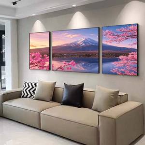Monte Fuji flor de cerezo tríptico pintura de pared pintura de paisaje 3 uds conjunto hogar Hotel dormitorio arte de la pared Decoración - Product Image 5