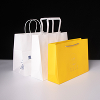 Sac en papier kraft brun et blanc personnalisé avec logo, à soufflets larges, robuste, pour plats chauds à emporter en restauration