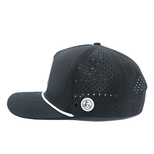 5 Panel High Quality Unisex Casual Wear Golf Hat With Custom Rubber Logo Sporty Laser Cut Holes - Product Image 3