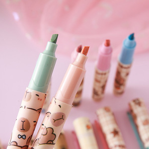 Set di 6 Evidenziatori Fluorescenti Carini a Forma di Capibara, Colori Pastello, Punta Obliqua a Pennello, Macaron, per Disegno e Cancelleria - Product Image 5
