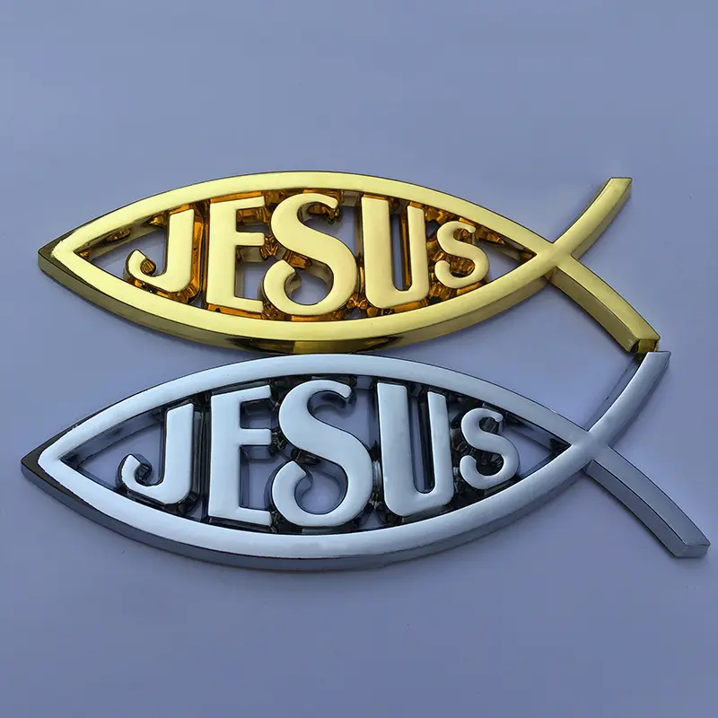 ABS 3D Silver Chrome Jesus Fish Car Badges Emblems Stickers Jesus Fish Logo Car Sticker For Custom