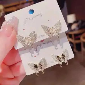 Ladies Korean 925 Silver Needle metal dripping oil exquisite gold daily wear small earrings butterfly earrings Jewelry for women