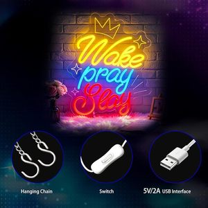 ป้ายไฟนีออน <span class=keywords><strong>Wake</strong></span> Pray Slay, ป้ายไฟนีออนสำหรับตกแต่งผนัง ป้ายไฟ LED นีออนสำหรับห้อง ป้ายไฟนีออนตกแต่งบ้าน - Product Image 5
