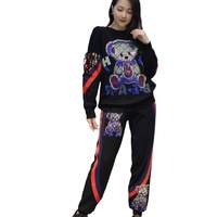 Ensemble tendance deux pièces pour femme, grande taille, pull en tricot à sequins motif dessin animé et pantalon de sport, orné de strass thermocollés, collection automne LFF-6580