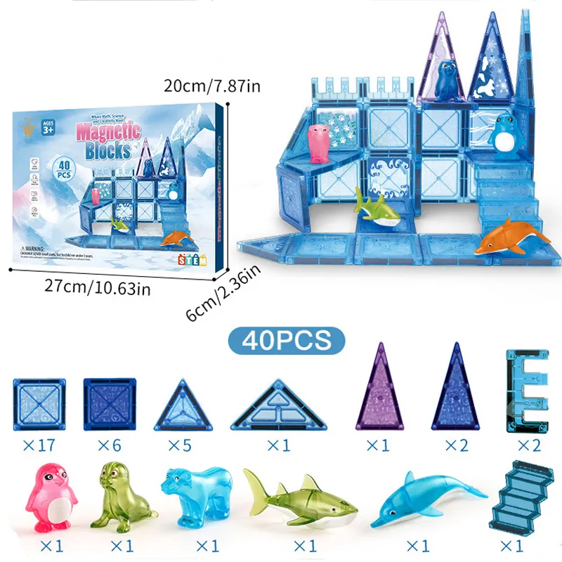 الاعلى مبيعاً بلاط مغناطيسي سلسلة حيوانات المحيط لعب بناء مغناطيسي لعب STEM للاطفال
