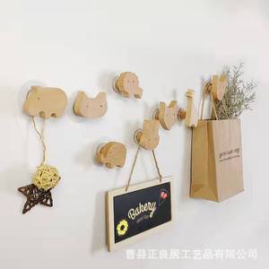 Wooden Animal Shape <b>Wall</b> <b>Hooks</b> Beech Wood Adhesive <b>Hook</b> For Home Kitchen Entryway Storage Decor - Product Image 2