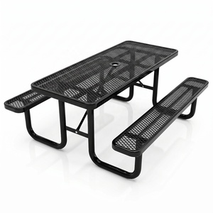 <span class=keywords><strong>Tavolo</strong></span> da picnic rotondo in metallo per esterni con panca, mobili da parco, <span class=keywords><strong>tavolo</strong></span> da picnic in acciaio impermeabile con foro per ombrellone - Product Image 5