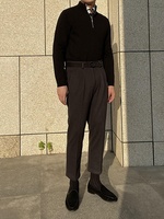 Pull-over pour homme, couleur unie, manches longues, tricoté, fermeture éclair sur le devant, coupe ajustée, décontracté, business, 100% coton