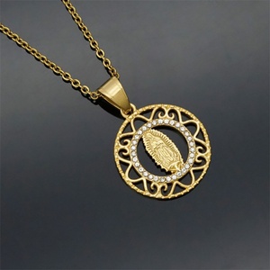 Gold Plated Stainless Steel Virgin Mary <b>Necklace</b> Charm Jewelry Zircon Jesus Pendant for Men - Product Image 5